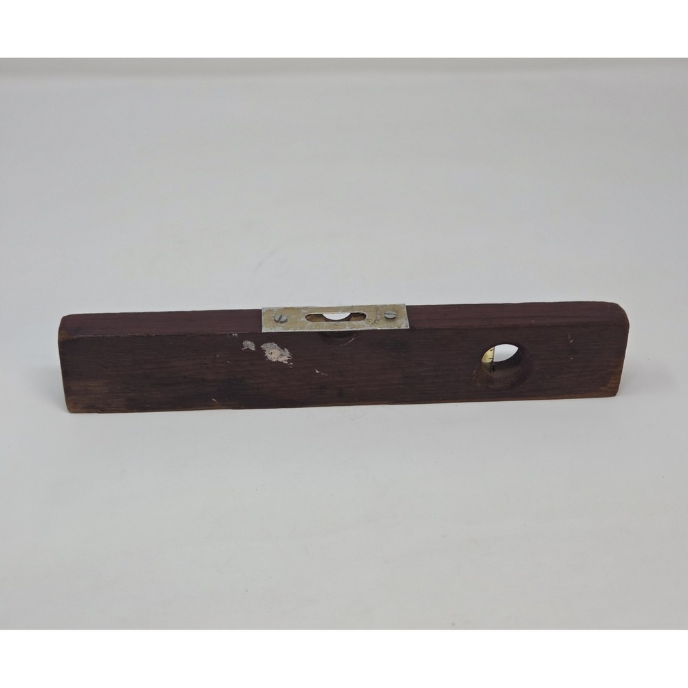 Antique Wood Spirit Level Brass Vial Plate Made‎ in USA Plumb Carpenter Tool